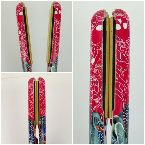 HerStyler Tattoo Flat Iron 1” Red Ceramic Hair Straightener Dual Voltage Y2K - Picture 11 of 14